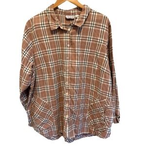 Joan Rivers Tunic Top Womens 3X Plaid Flannel Shacket Cotton Pockets EUC